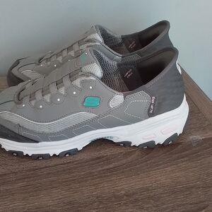 Skechers Gray and White Athletic Shoes with Teal Accents